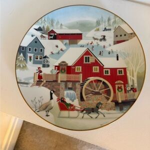 Festive Winter Village Scene Plate
